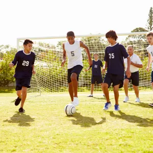 Kids playing soccer