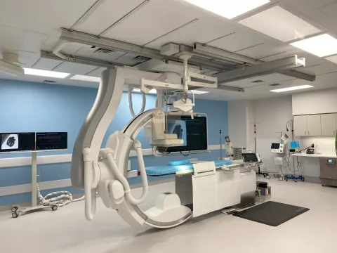 The newly renovated Cath lab is used for interventional radiology and to perform cardiac catheterizations, which gives important details about the heart muscle, heart valves and blood vessels in the heart.