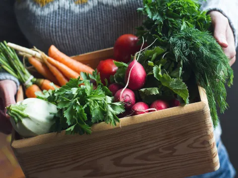 Crate full of vegetables.