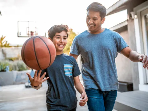 Father Son Playing Basketball
