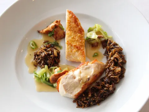 Pan-Roasted Chicken Breast with wild rice, leeks and mushrooms