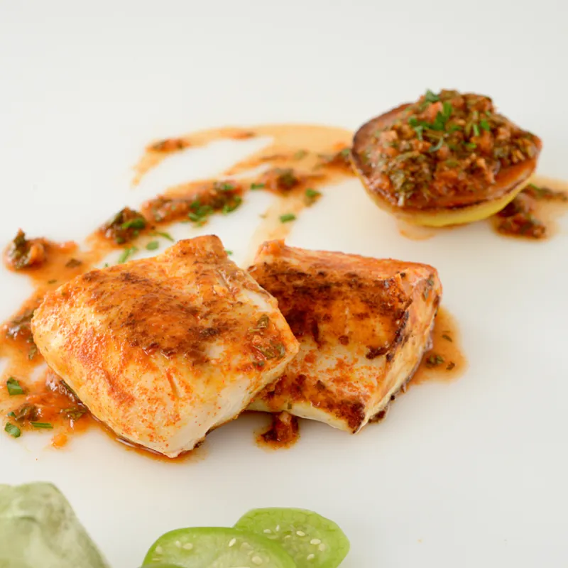 Three tilapia filets with chermoula sauce design