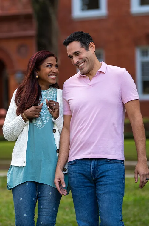 Couple walking in downtown DeLand, Florida.