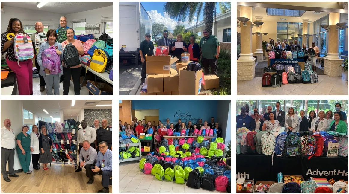 AdventHealth team members in Flagler, Lake and Volusia Counties donated backpacks and supplies to help nearly 1,500 kids head back to school.