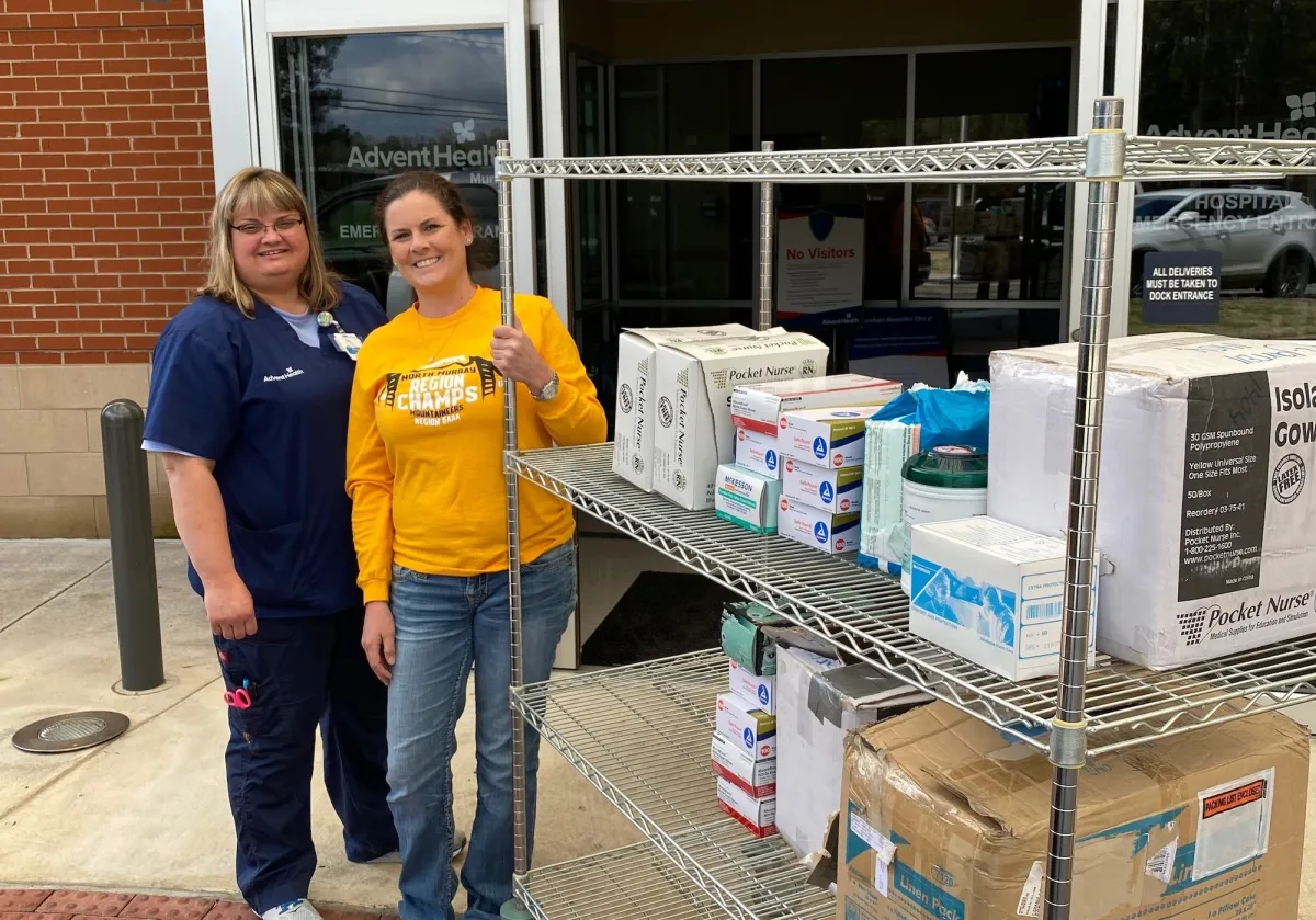 Two women with donations.