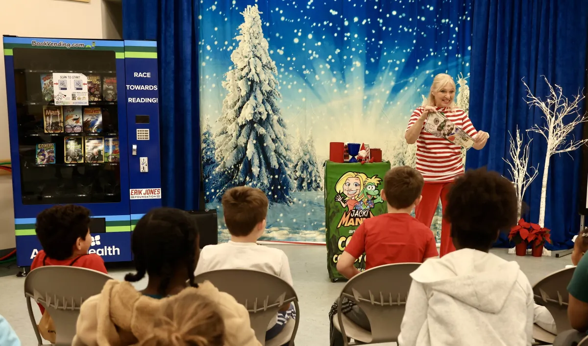 AdventHealth unveils book vending machine for Discovery Elementary