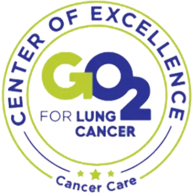 Go 2 for Lung Cancer Cancer Care Center of Excellence badge.